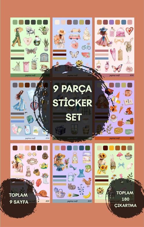 9 Lu Soft Renkler , Kız Sticker Seti 180 Çıkartma