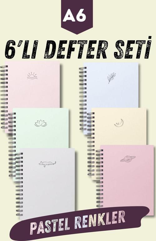 A6 Spiralli Defter Seti | 6 Adet | Çizgisiz | A6 | Çelik Spiral | 80 Sayfa | Sert Karton Kapak