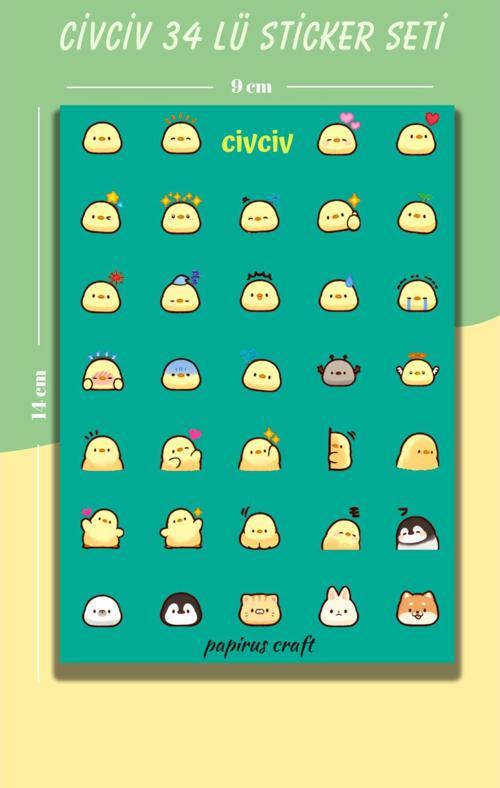 Civciv 34 Lü Sticker, Çıkartma , Etiket Seti