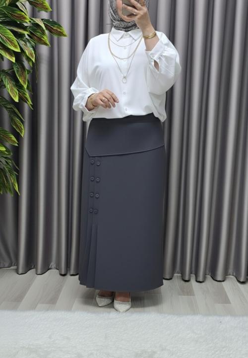 Kadın Giyim Büyük Beden Suna Düğmeli Etek