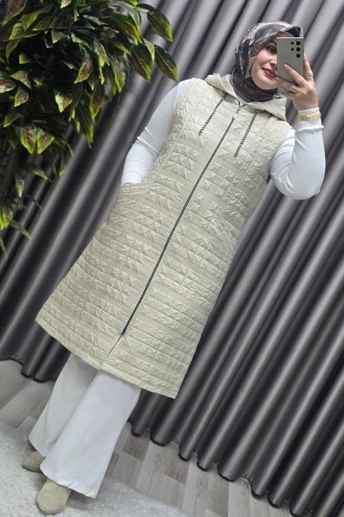 Kadın Giyim Büyük Beden Kapitone Dik Cep Yelek