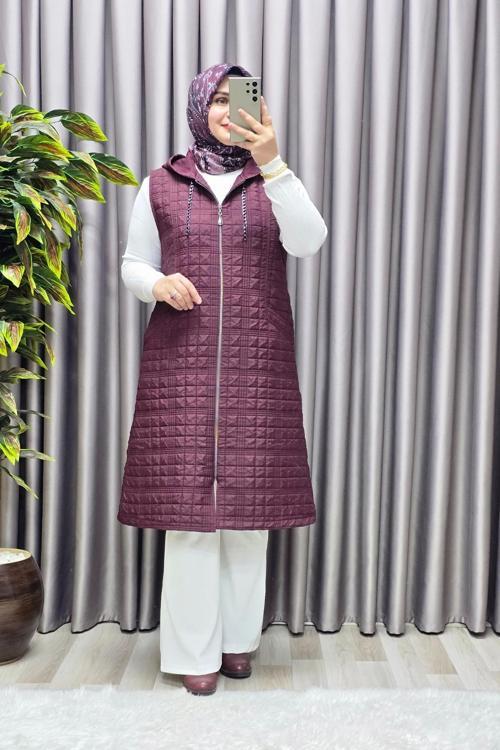 Kadın Giyim Büyük Beden Kapitone Dik Cep Yelek