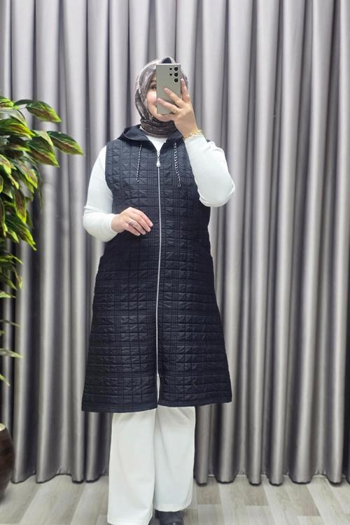 Kadın Giyim Büyük Beden Kapitone Dik Cep Yelek