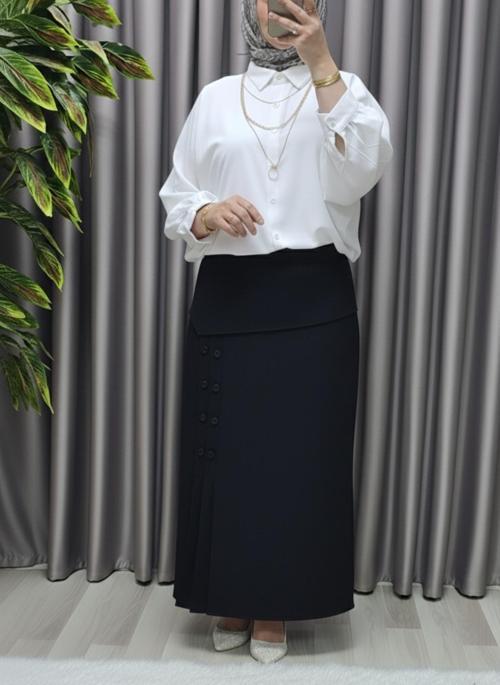 Kadın Giyim Büyük Beden Suna Düğmeli Etek 