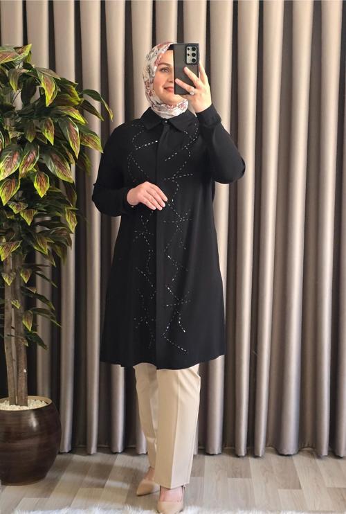 Kadın Tesettür Giyim Büyük Beden Suyolu Taşlı Gömlek