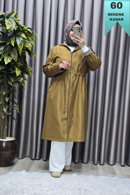 Kadın Tesettür Giyim Büyük Beden Fransız Boy Mevsimlik Trençkot 