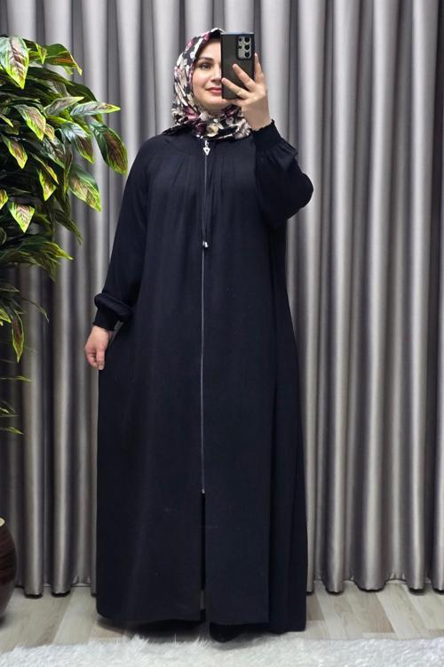 Kadın Tesettür Giyim  Büyük Beden Nur Robalı Krep Ferace 