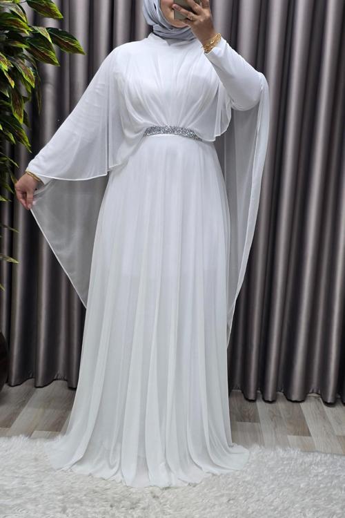 Kadın Tesettür Büyük Beden Giyim Simli Pelerinli Abiye