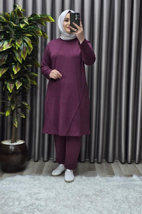 Kadın Tesettür Giyim Büyük Beden Nervürlü Spor İkili Takım