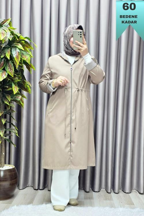 Kadın Tesettür Giyim Büyük Beden Fransız Boy Mevsimlik Trençkot