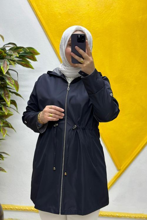 Kadın Tesettür Giyim Büyük Beden Mevsimlik Kısa Trençkot
