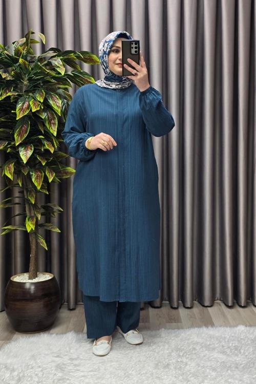 Kadın Tesettür Giyim Büyük Beden Gofre İkili Takım 