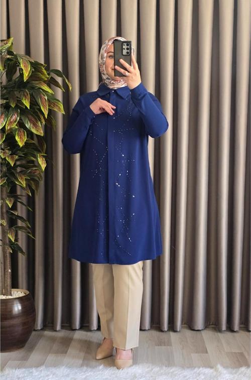 Kadın Tesettür Giyim Büyük Beden Suyolu Taşlı Gömlek