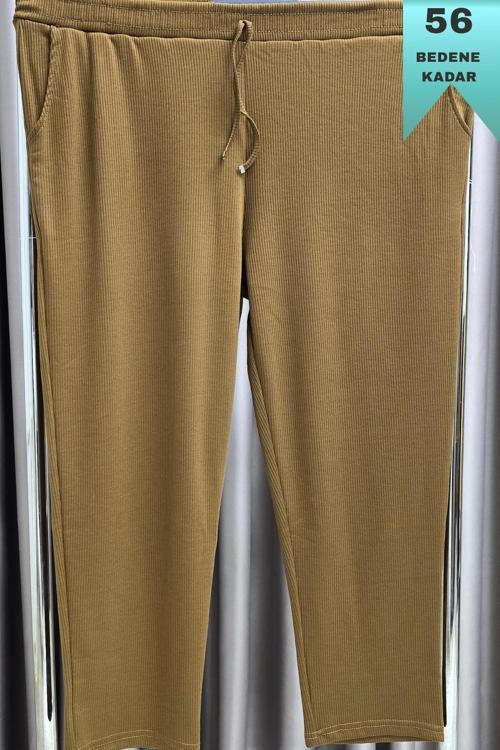 Kadın Tesettür Giyim Büyük Beden Fitilli Örme Pantolon