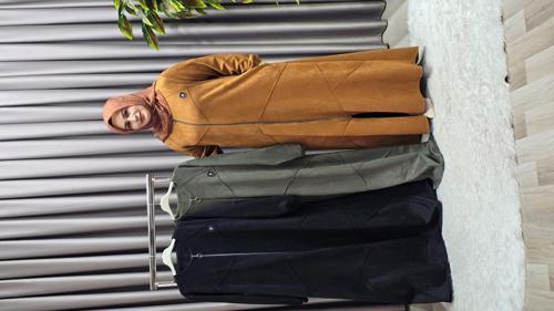 Kadın Giyim Büyük Beden Tam Boy Baklava Desenli Uzun Süet Pardesü