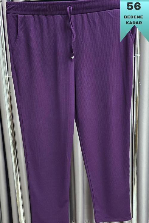 Kadın Tesettür Giyim Büyük Beden Fitilli Örme Pantolon