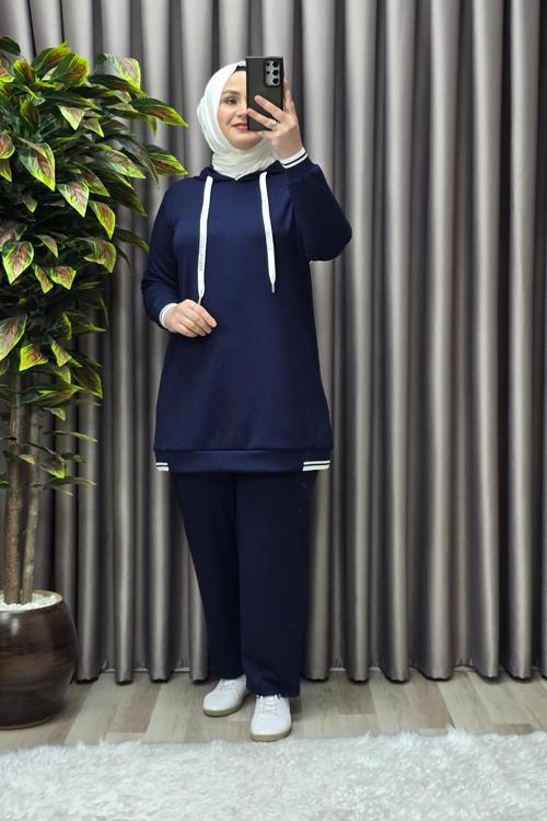 Kadın Tesettür Giyim Büyük Beden Kapşonlu Spor İkili Takım