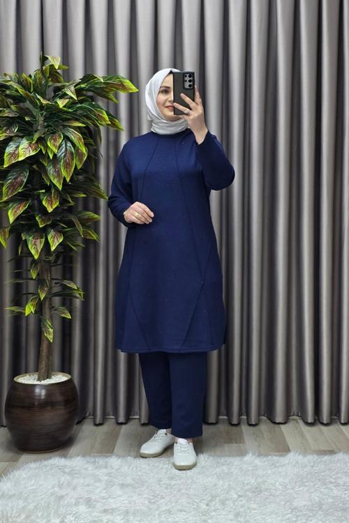 Kadın Tesettür Giyim Büyük Beden Nervürlü Spor İkili Takım
