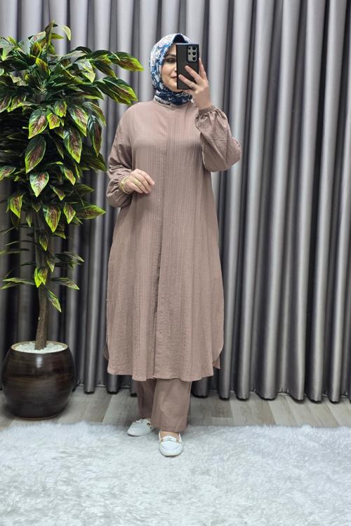 Kadın Tesettür Giyim Büyük Beden Gofre İkili Takım 