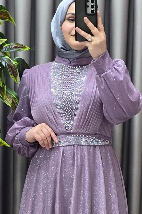 Kadın Tesettür Giyim Büyük Beden Simli Kübra Abiye