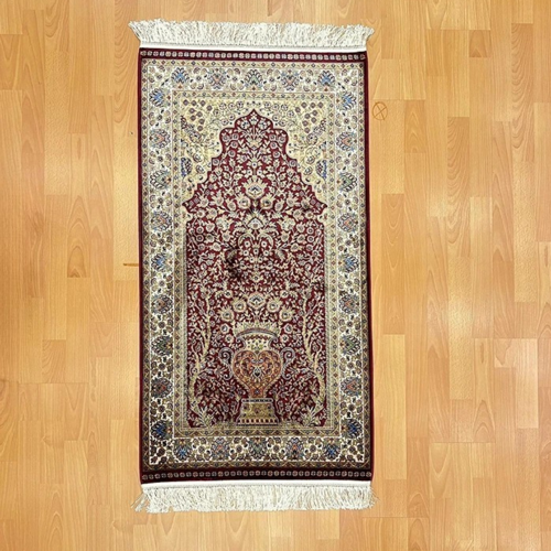 Mihrâb-ı Gülzâr Motifli 60x120 CM İpek Seccade Bordo 