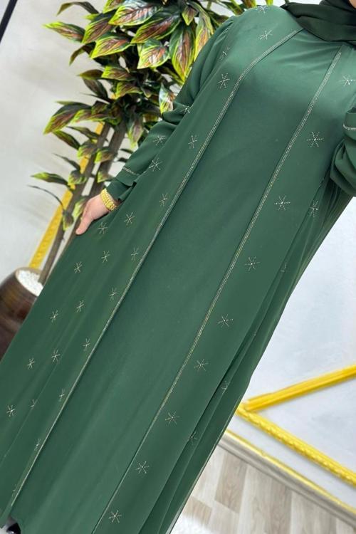 Kadın Tesettür Giyim Büyük Beden Yıldız Taşlı Abiye