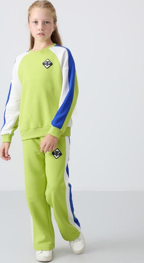 Lime Yeşil O Yaka Geniş Paça Standart Fit Baskılı Kız Çocuk Eşofman Takım - 75165