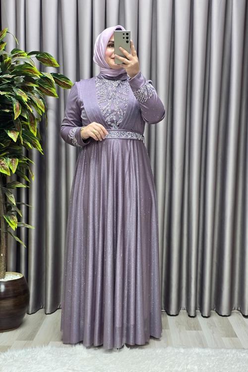 Kadın Tesettür Giyim Büyük Beden V Taşlı Abiye 