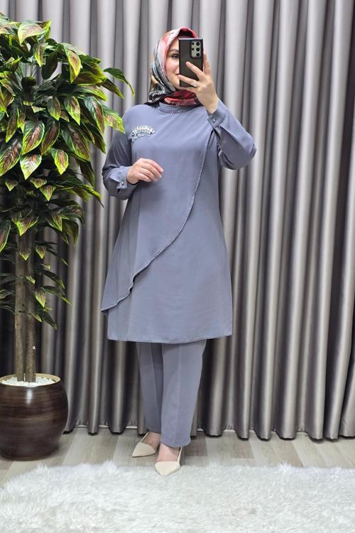 Kadın Tesettür Giyim Büyük Beden Çağla Krep İkili Takım 