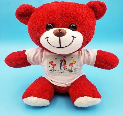 Sevimli Çiftler Tişörtlü Kırmızı Ayı