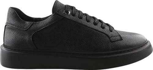 Siyah %100 Deri Bağcıklı Günlük Sneaker Ayakkabı
