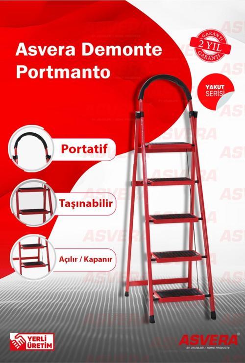 Yakut Serisi – Patika 5 Basamaklı Katlanır Merdiven | Depo, Bahçe ve Ev için Güvenli