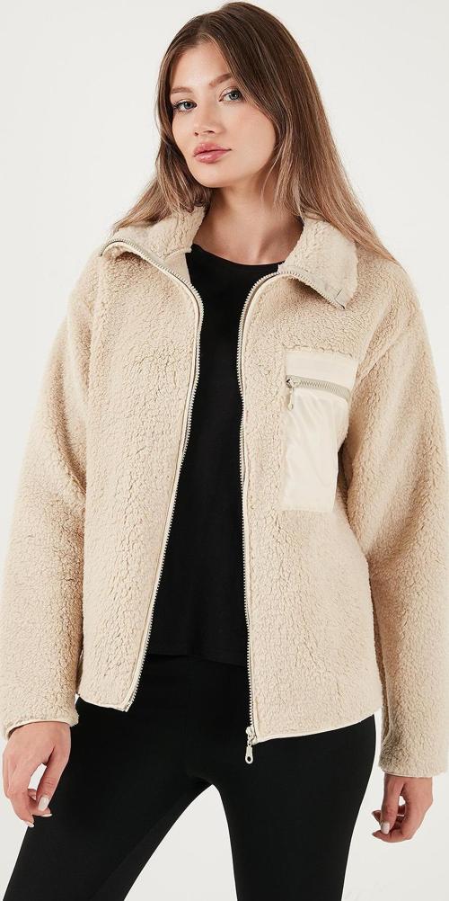 Regular Fit Klasik Yaka Göğüs Cep Detaylı Peluş Hırka Bayan Polar 5866437 BİSKÜVİ