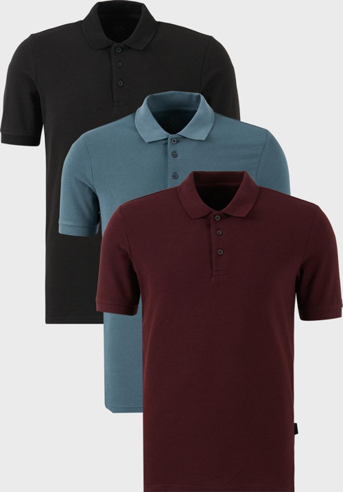 Pamuklu Regular Fit Düğmeli Polo Yaka 3'lü Paket Erkek T Shirt 5902127S3 Siyah-Vişne-Petrol