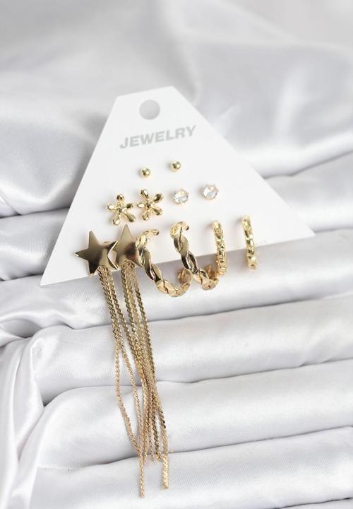 Zarif Kulaklar için 6ÇİFT Golden Pirinç Dizayn Kadın Küpe Seti