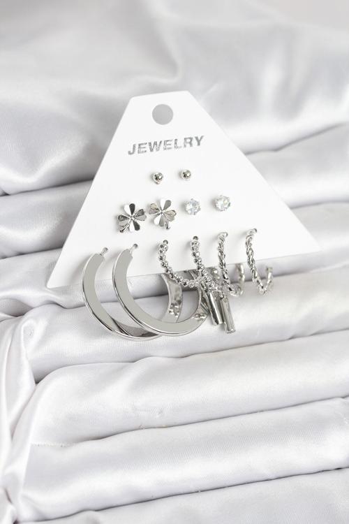 Zarif Kulaklar için 6ÇİFT Silver Pirinç Tarz Kadın Küpe Seti