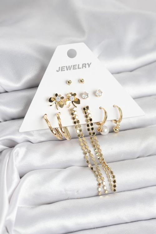 Zarif Kulaklar için 6PARÇA Golden Pirinç Model Kadın Küpe Seti