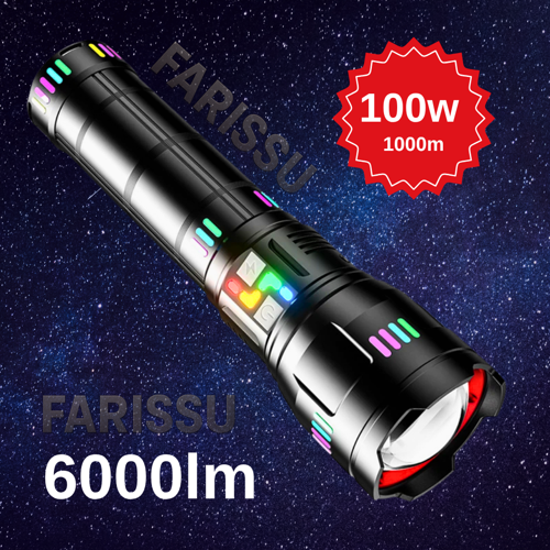 OR-W518 Ultra Güçlü Beyaz Lazer LED El Feneri | 100W, 6000 Lümen, 2 KM Zoom Menzil Powerbank Özellikli