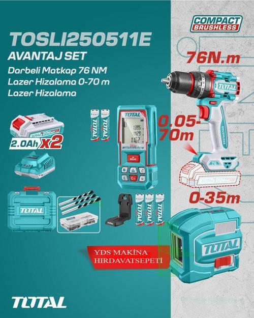 3'lü Akülü Matkap Lazer 0-70m Lazer Hizalama Set 2.0 Ah Çift Akü TOSLI250511E