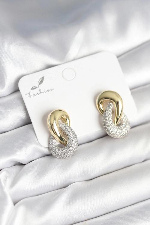 BFS Sarmal Model Gold Gümüş Renk Pirinç Kadın Küpe