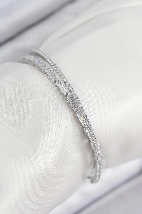 BFS Pirinç Zirkon Taşlı Su Yolu Model Gümüş Renk Kadın Bileklik