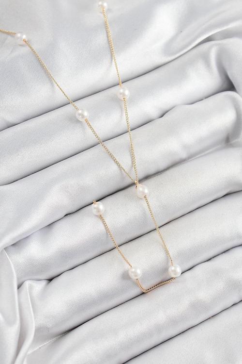 BFS 316L Çelik İnci Figürlü Y Model Gold Renk Kadın Kolye