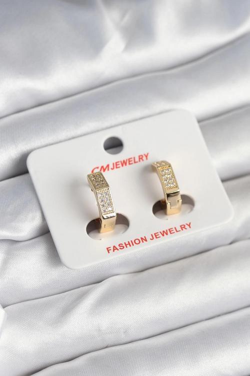 BFS Pirinç Gold Renk Zirkon Taşlı Altıgen Kadın Küpe