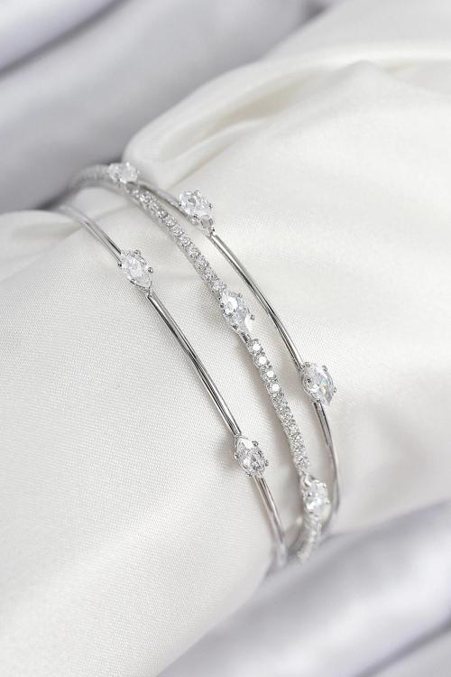 BFS Pirinç Zirkon Taşlı Su Yolu Model Gümüş Renk Kadın Bileklik