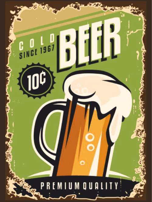 Cold Beer Retro Ahşap Poster Tablo | Vintage Bira Temalı Bar Dekoru