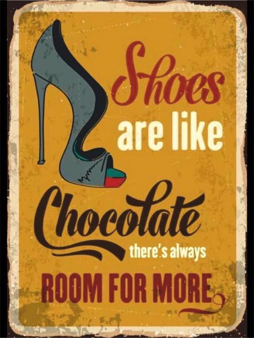 Ayakkabı & Çikolata Temalı Retro Ahşap Poster Tablo | Vintage Kadın Dekoru