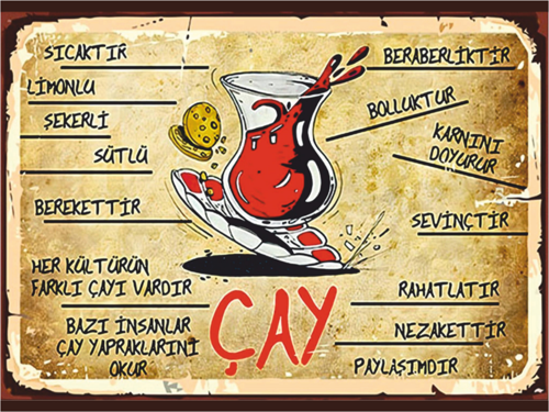 Çay Kültürü Temalı Retro Ahşap Poster Tablo | Paylaşım, Nezaket ve Keyif Dekoru