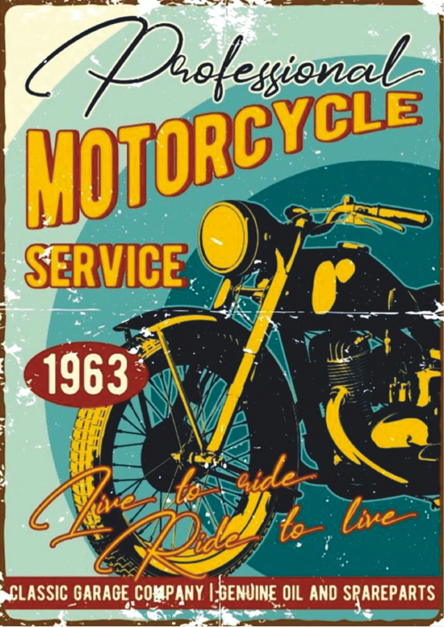 1963 Professional Motorcycle Service Temalı Ahşap Retro Poster Tablo