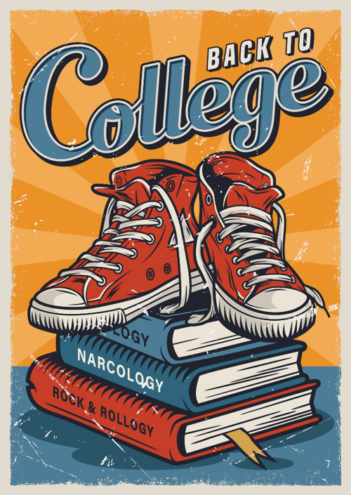 Back to College Temalı Retro Ahşap Poster | Converse ve Kitaplar