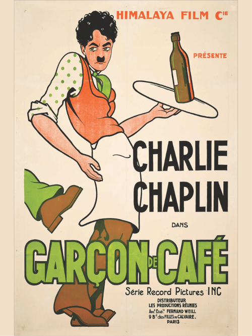 Charlie Chaplin Garçon de Café Fransız Afiş Tarzı Retro MDF Tablo